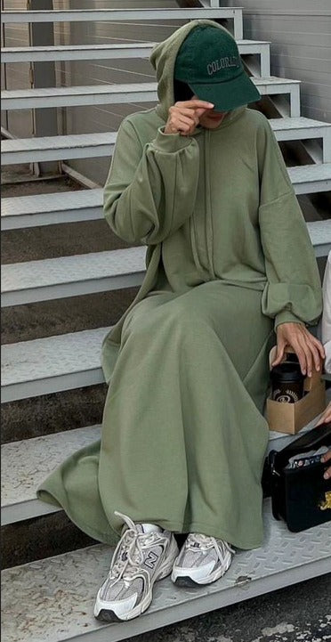 MH75 Muslim Women Hooded Sweatshirt Abaya Dress – Long Sleeve