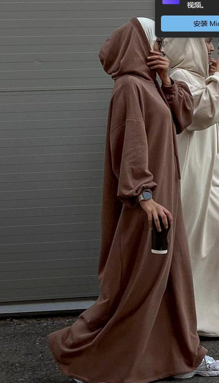 MH75 Muslim Women Hooded Sweatshirt Abaya Dress – Long Sleeve