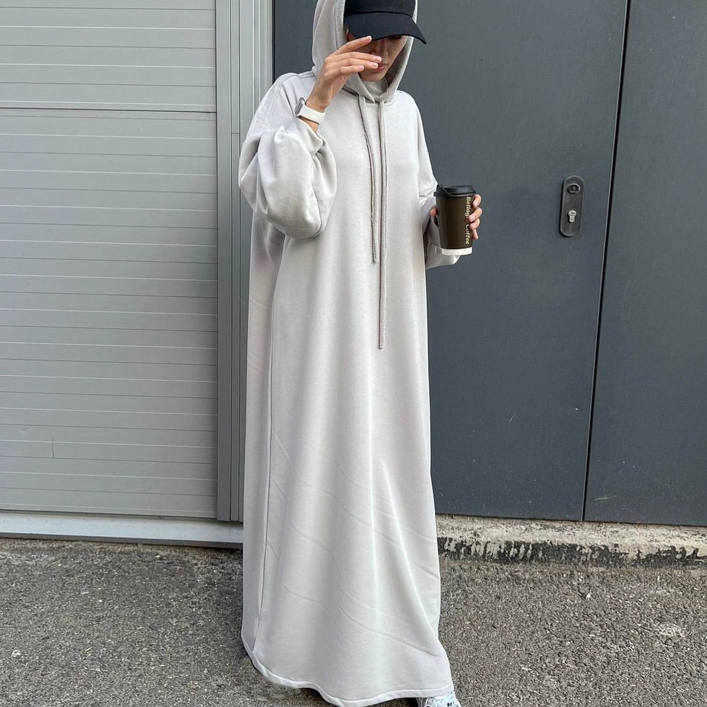 MH75 Muslim Women Hooded Sweatshirt Abaya Dress – Long Sleeve