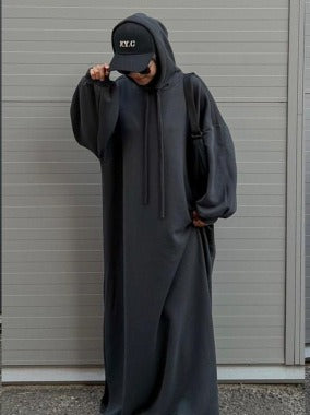 MH75 Muslim Women Hooded Sweatshirt Abaya Dress – Long Sleeve