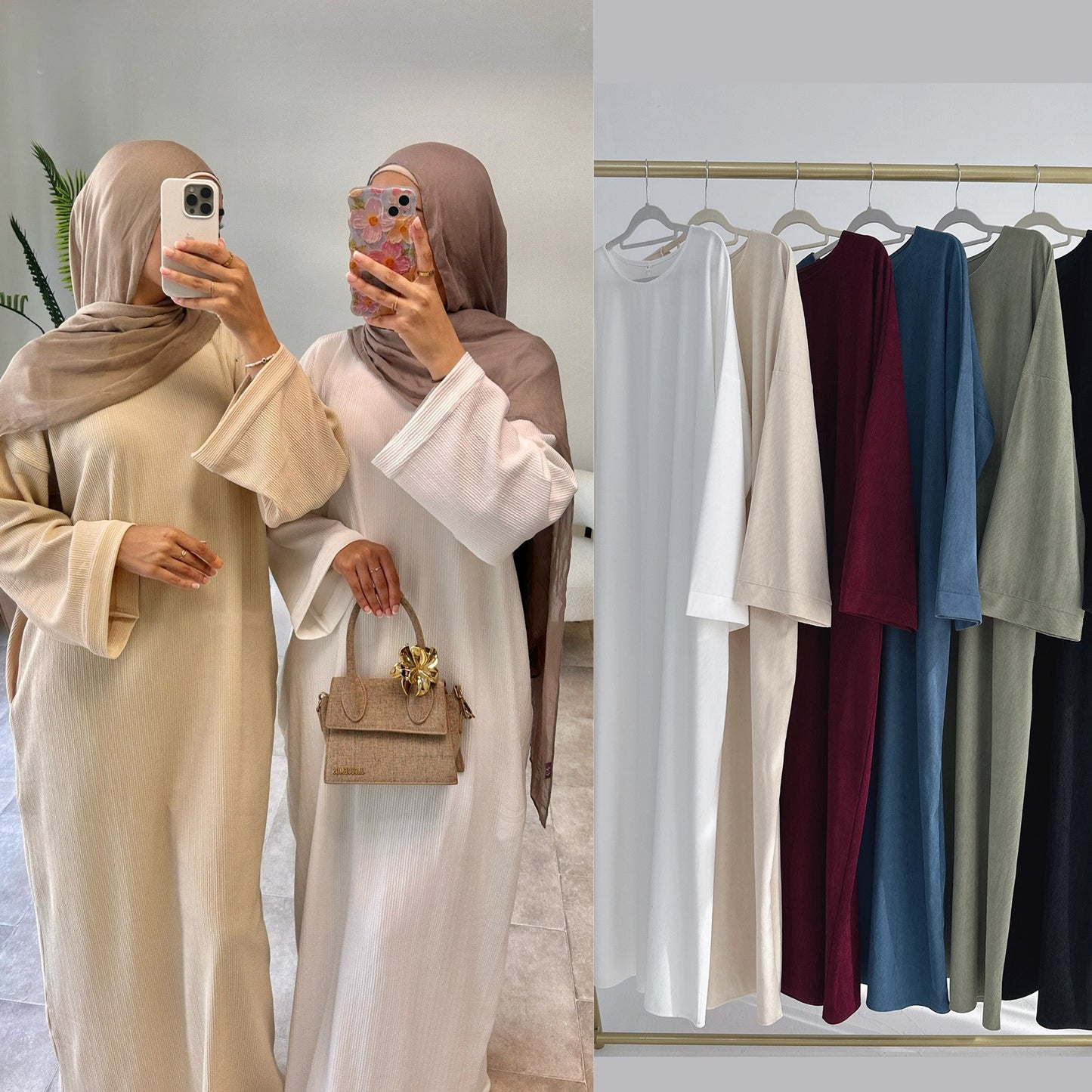 MH83 Oversized Abaya Dress for Women – Ribbed, Balloon Sleeve, Full-Length Modest Islamic Wear