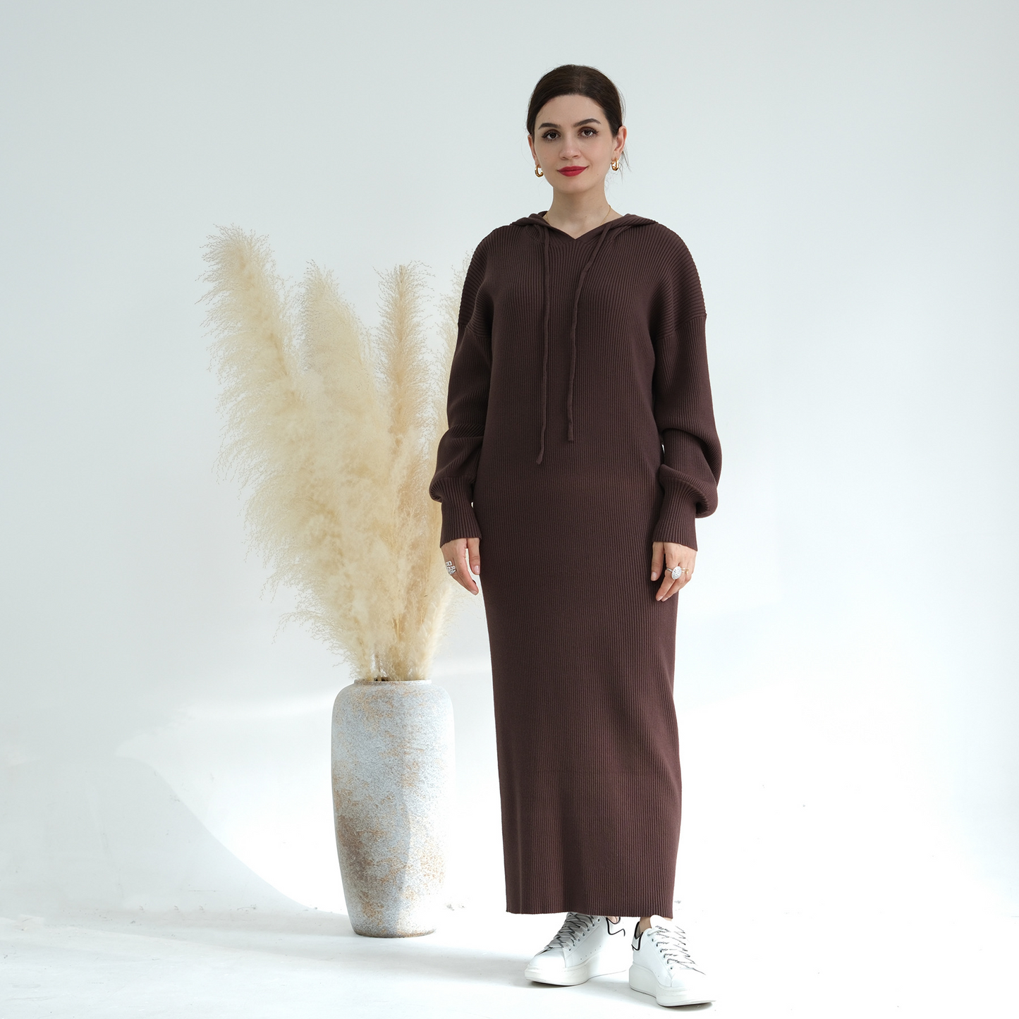 MH79 Hooded Abaya for Women – Thick-Knit Oversized Sweater Dress, Long Sleeve Modest Islamic Dress