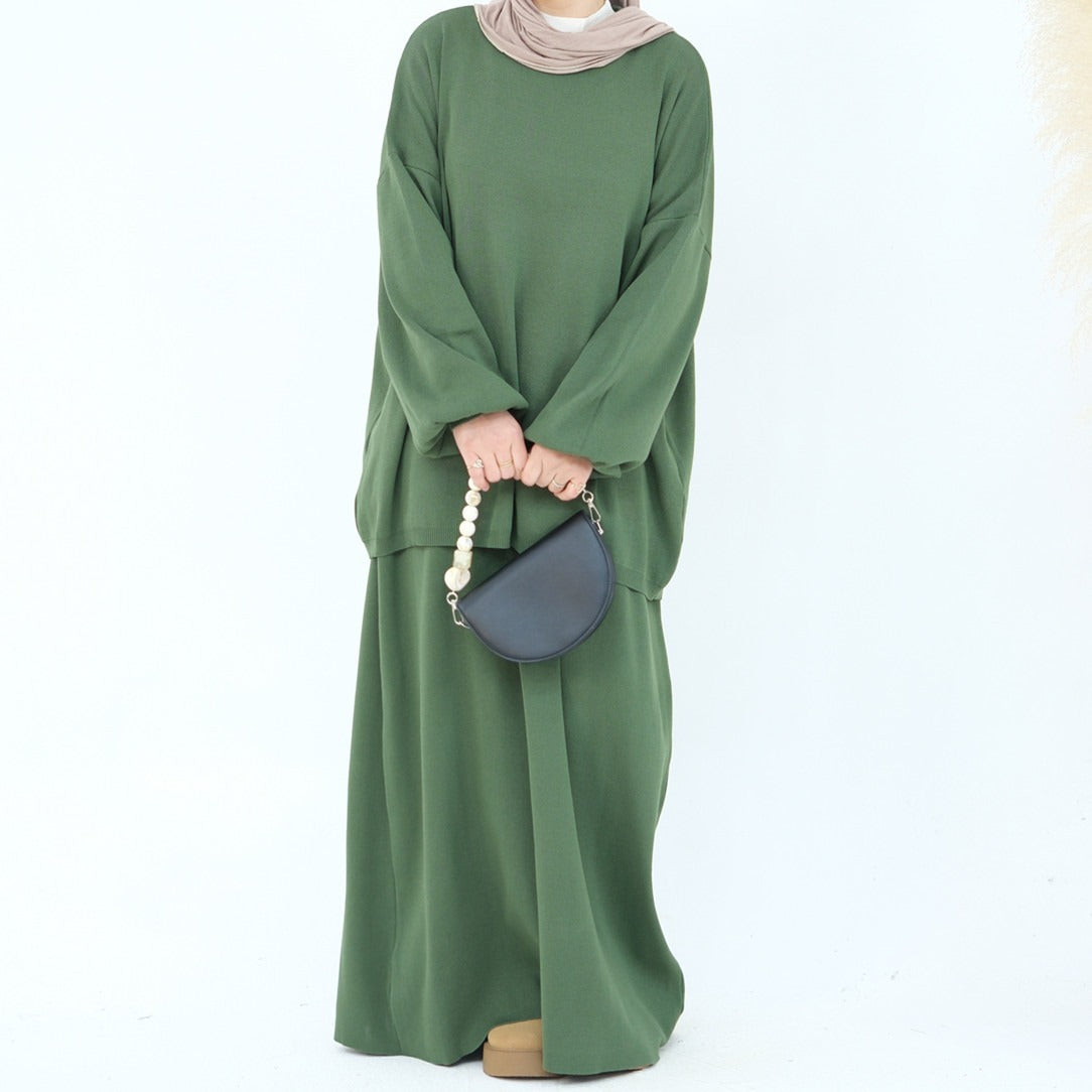 MH74 Muslim Women’s Winter Knit Two-Piece Modest Set (Top + Skirt)