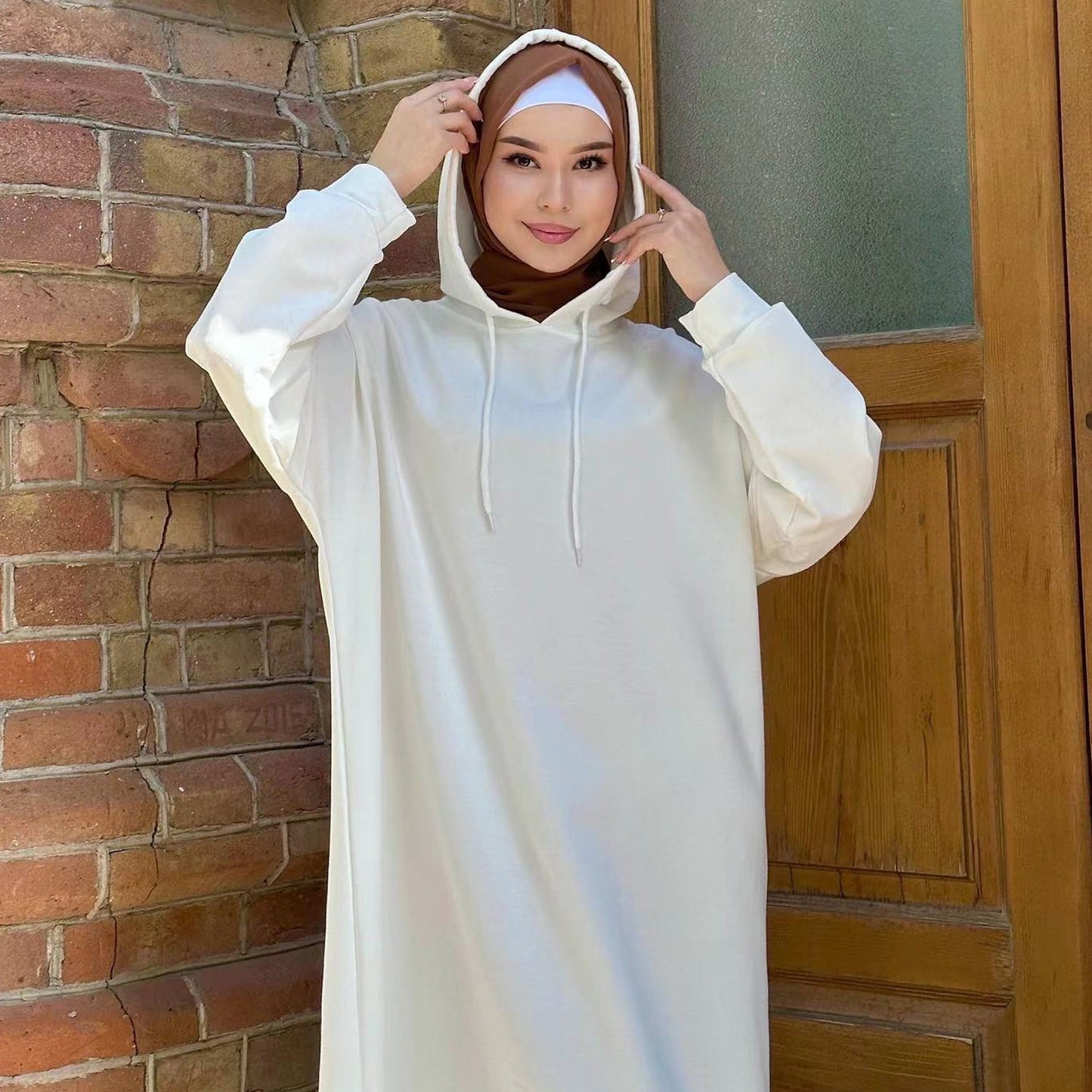 MH75 Muslim Women Hooded Sweatshirt Abaya Dress – Long Sleeve