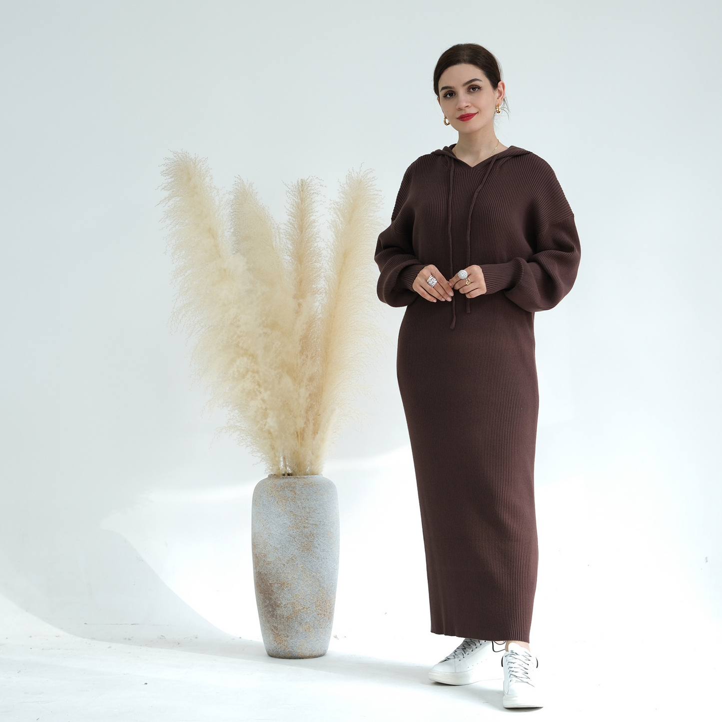 MH79 Hooded Abaya for Women – Thick-Knit Oversized Sweater Dress, Long Sleeve Modest Islamic Dress