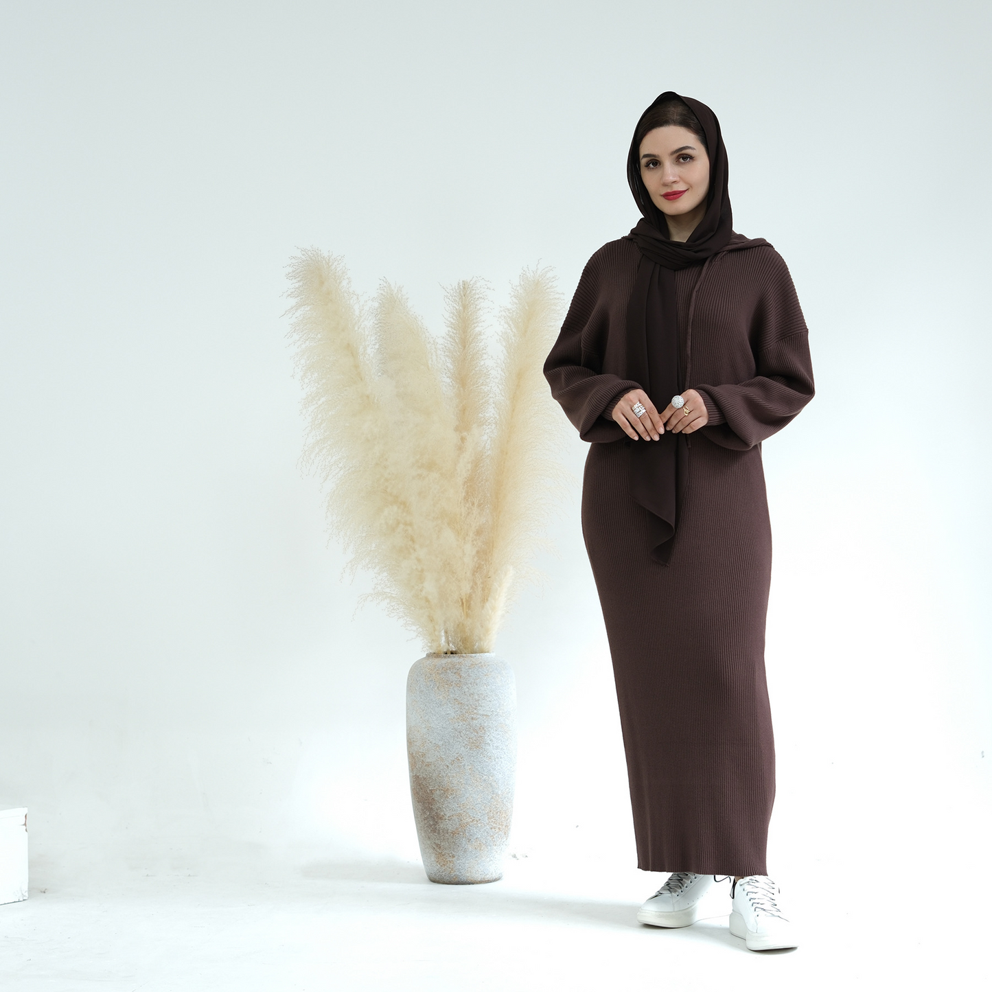 MH79 Hooded Abaya for Women – Thick-Knit Oversized Sweater Dress, Long Sleeve Modest Islamic Dress