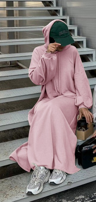 MH75 Muslim Women Hooded Sweatshirt Abaya Dress – Long Sleeve