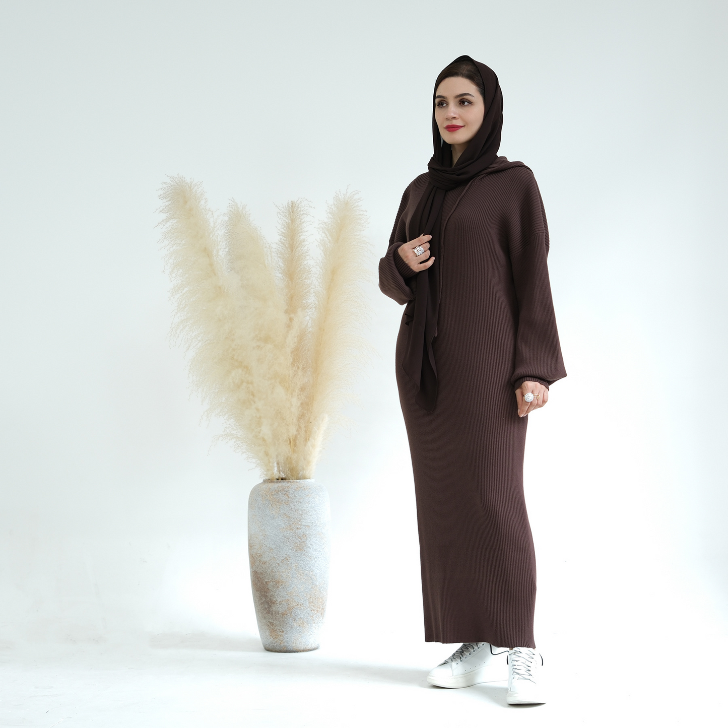 MH79 Hooded Abaya for Women – Thick-Knit Oversized Sweater Dress, Long Sleeve Modest Islamic Dress
