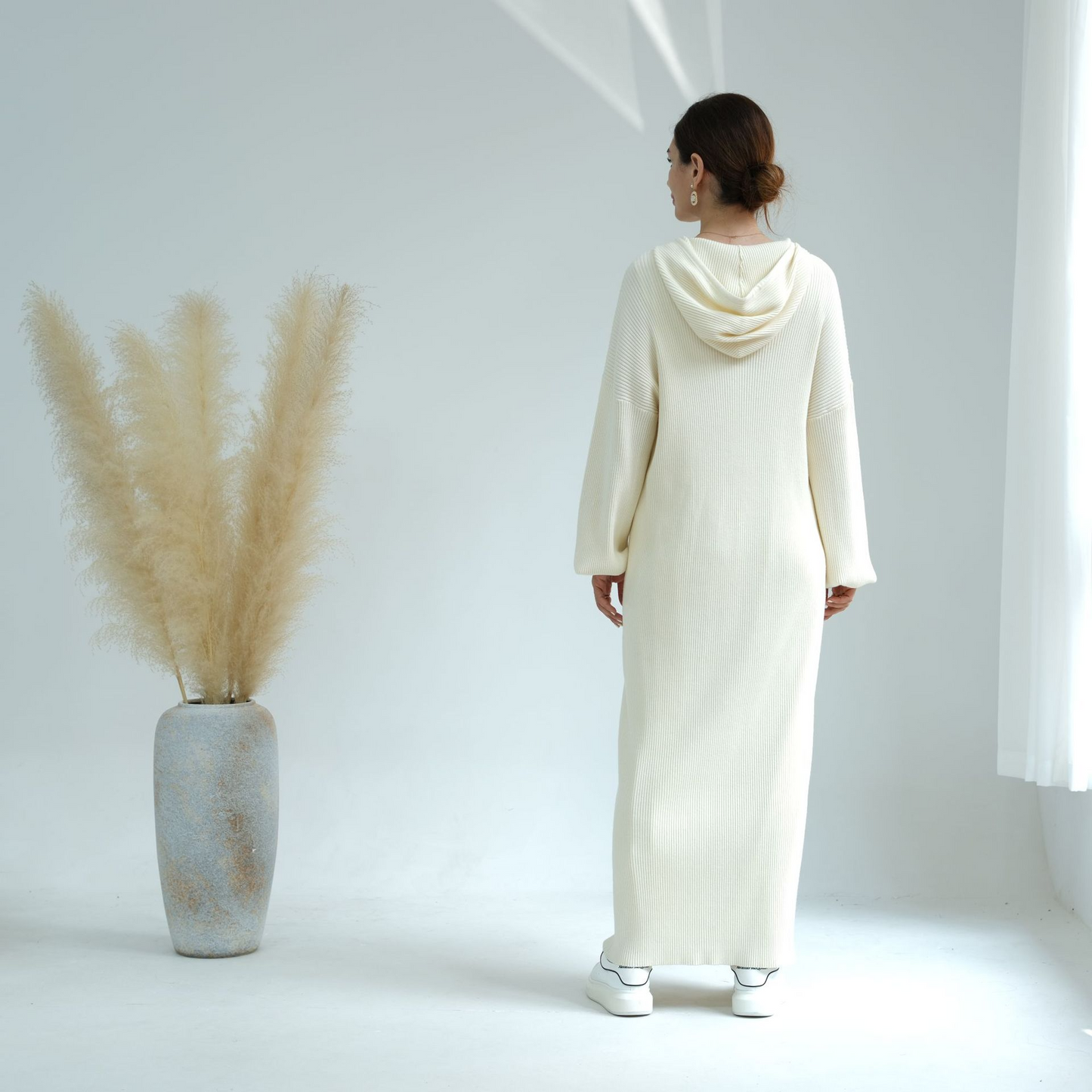 MH79 Hooded Abaya for Women – Thick-Knit Oversized Sweater Dress, Long Sleeve Modest Islamic Dress