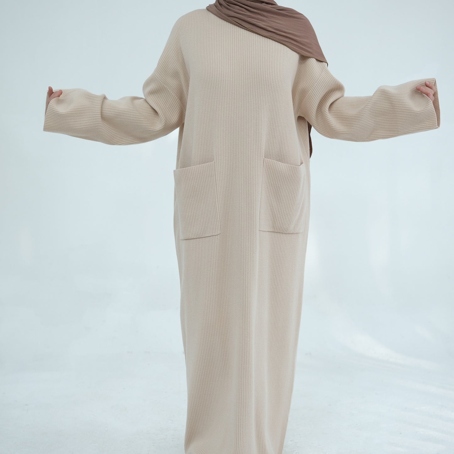 MH78 Winter Abaya with Pockets – Belted, Long Sleeve Modest Islamic Dress