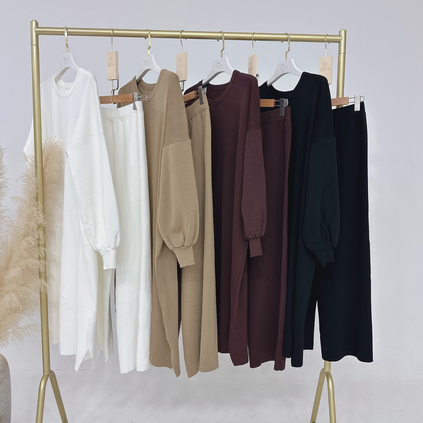 MH77 Thick Knit Sweater Dress + Wide-Leg Pants Set – Modest Two-Piece