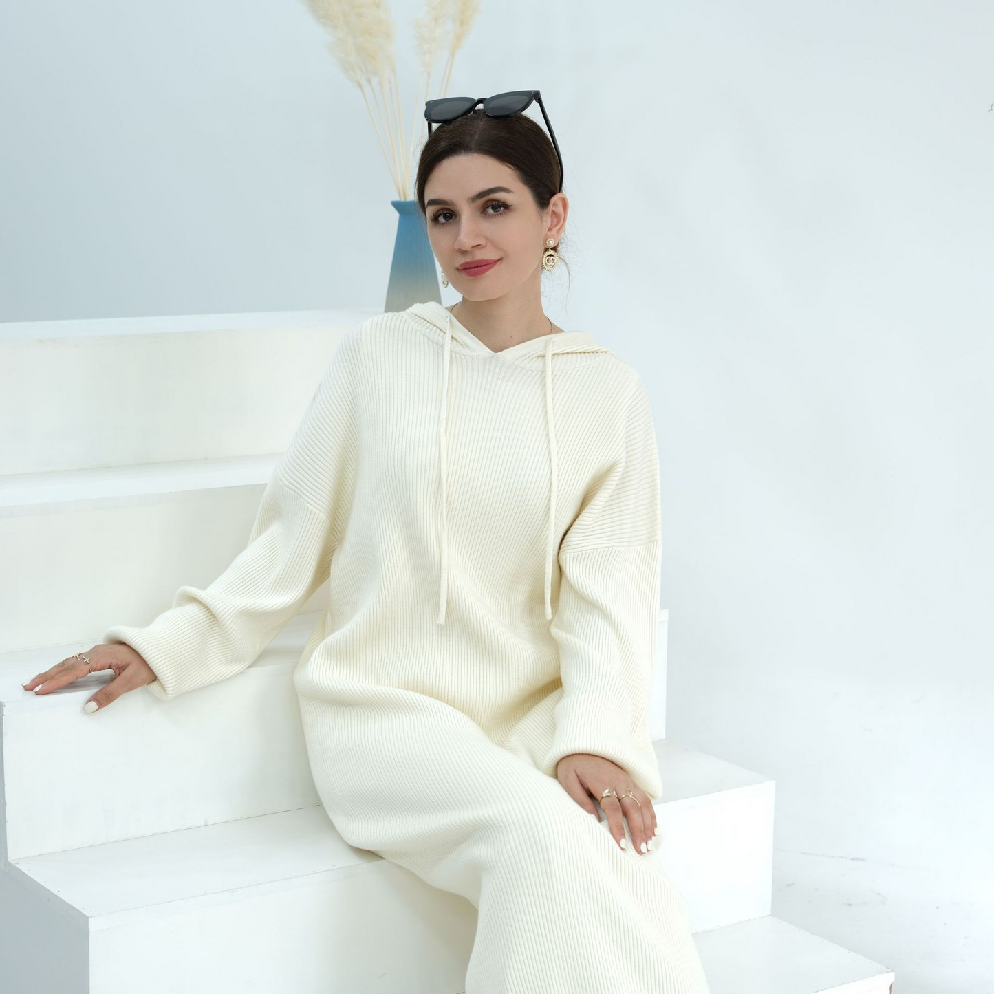 MH79 Hooded Abaya for Women – Thick-Knit Oversized Sweater Dress, Long Sleeve Modest Islamic Dress