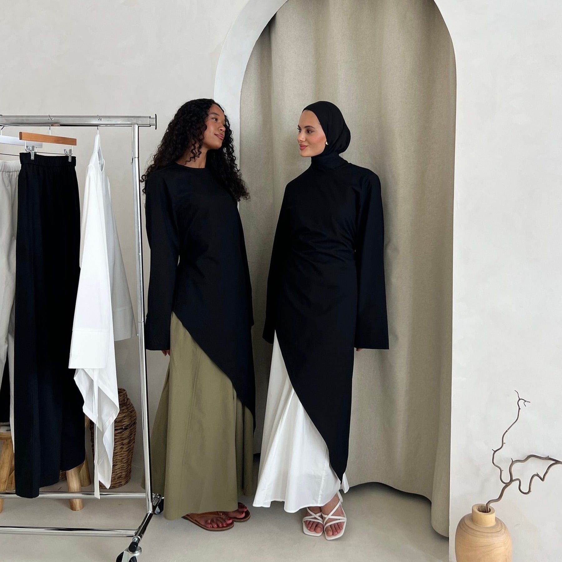 MH87 Modest Cotton-Linen Two-Piece Set Asymmetric Drape Top & Maxi Skirt | Muslim Women Outfit for Eid & Daily Wear Mahathelabel MH87 Modest Cotton-Linen Two-Piece Set Asymmetric Drape Top & Maxi Skirt | Muslim Women Outfit for Eid & Daily Wear Mahathelabel