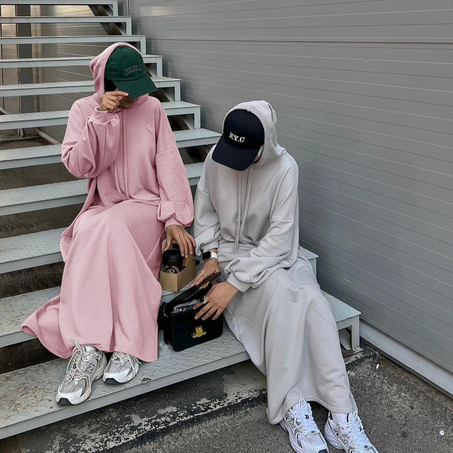 MH75 Muslim Women Hooded Sweatshirt Abaya Dress – Long Sleeve