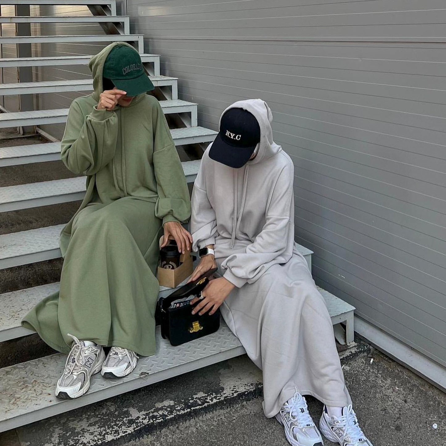 MH75 Muslim Women Hooded Sweatshirt Abaya Dress – Long Sleeve