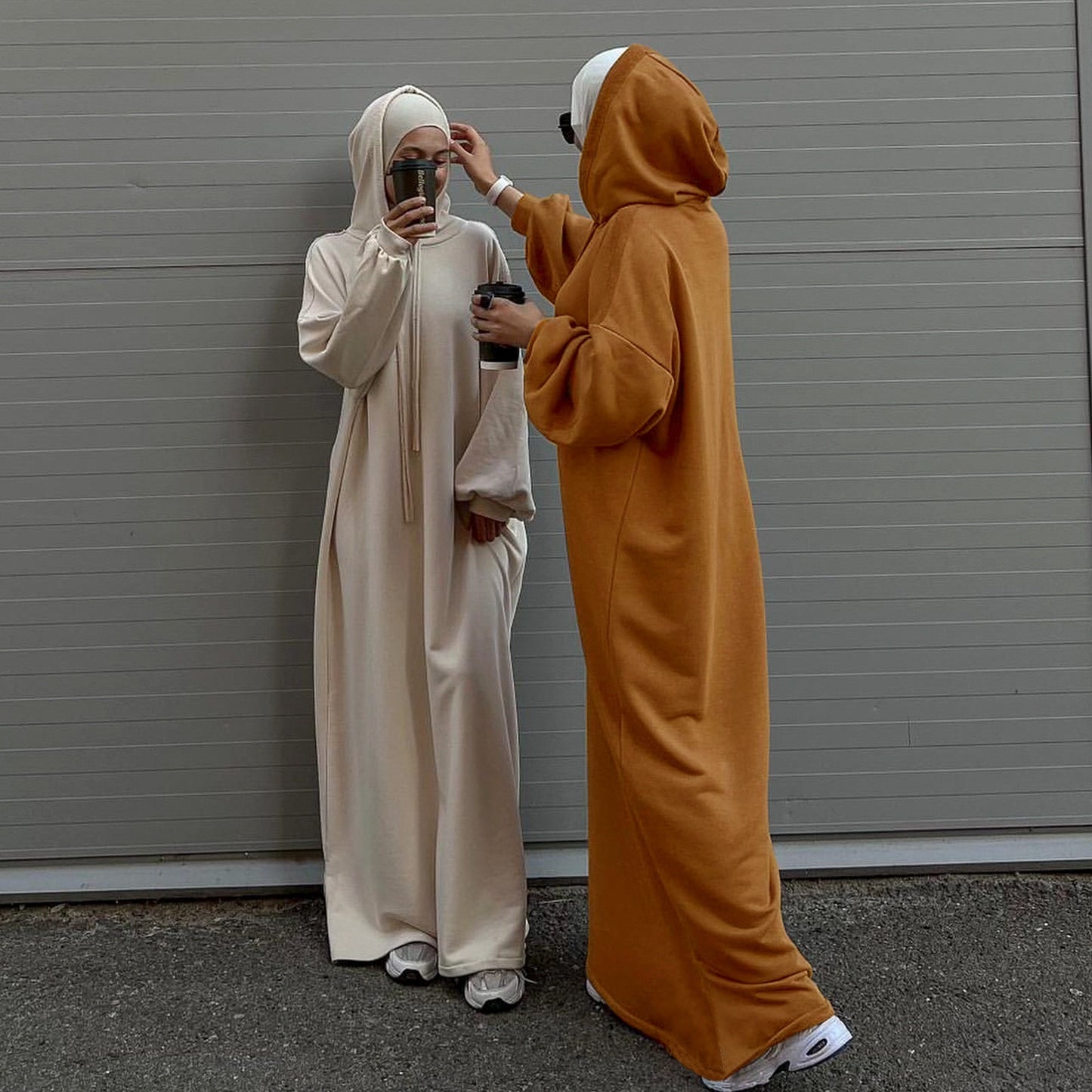 MH75 Muslim Women Hooded Sweatshirt Abaya Dress – Long Sleeve