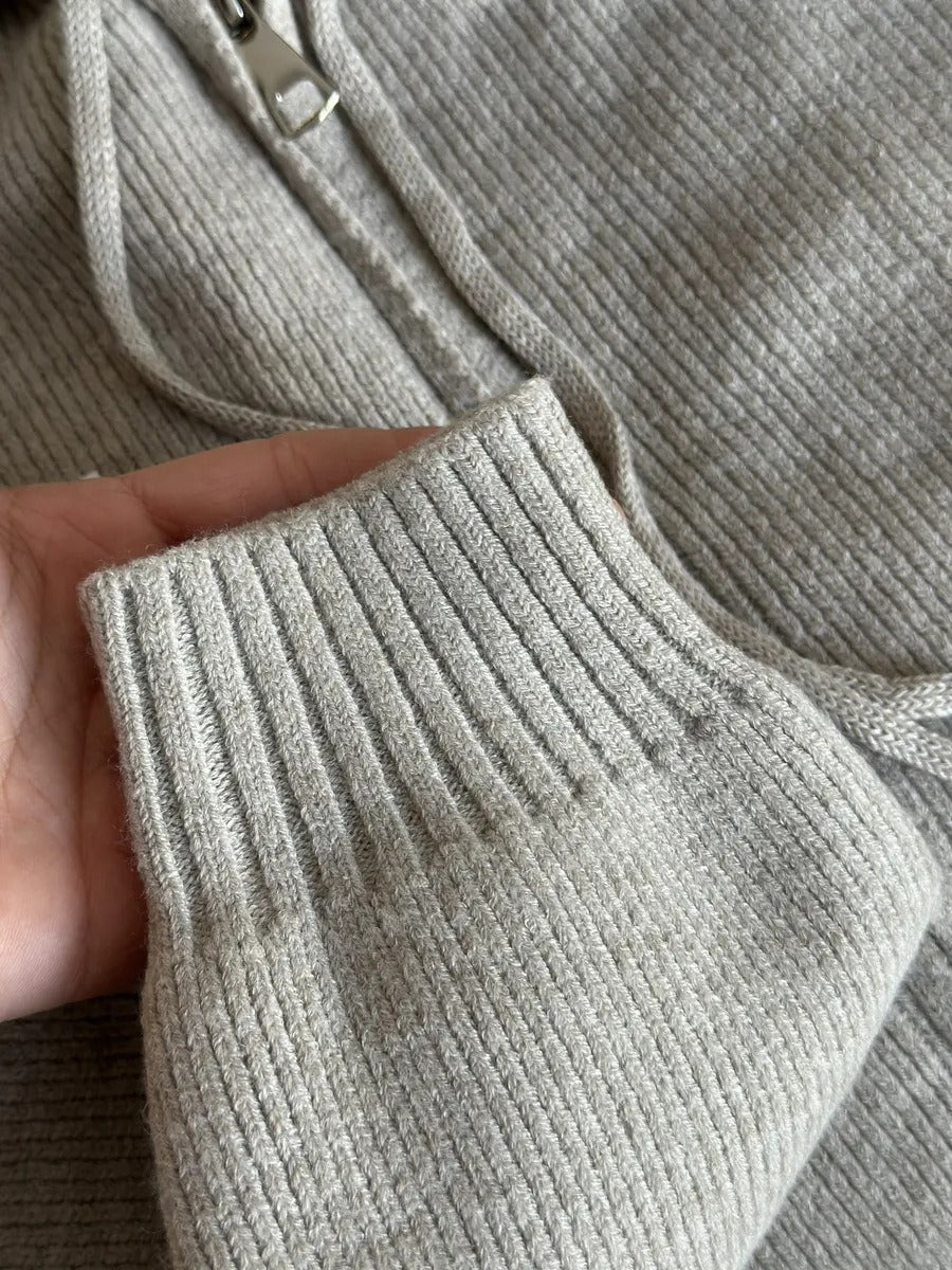 MH101 Modest Knit Hoodie & Skirt Set – Soft Ribbed Two-Piece Outfit