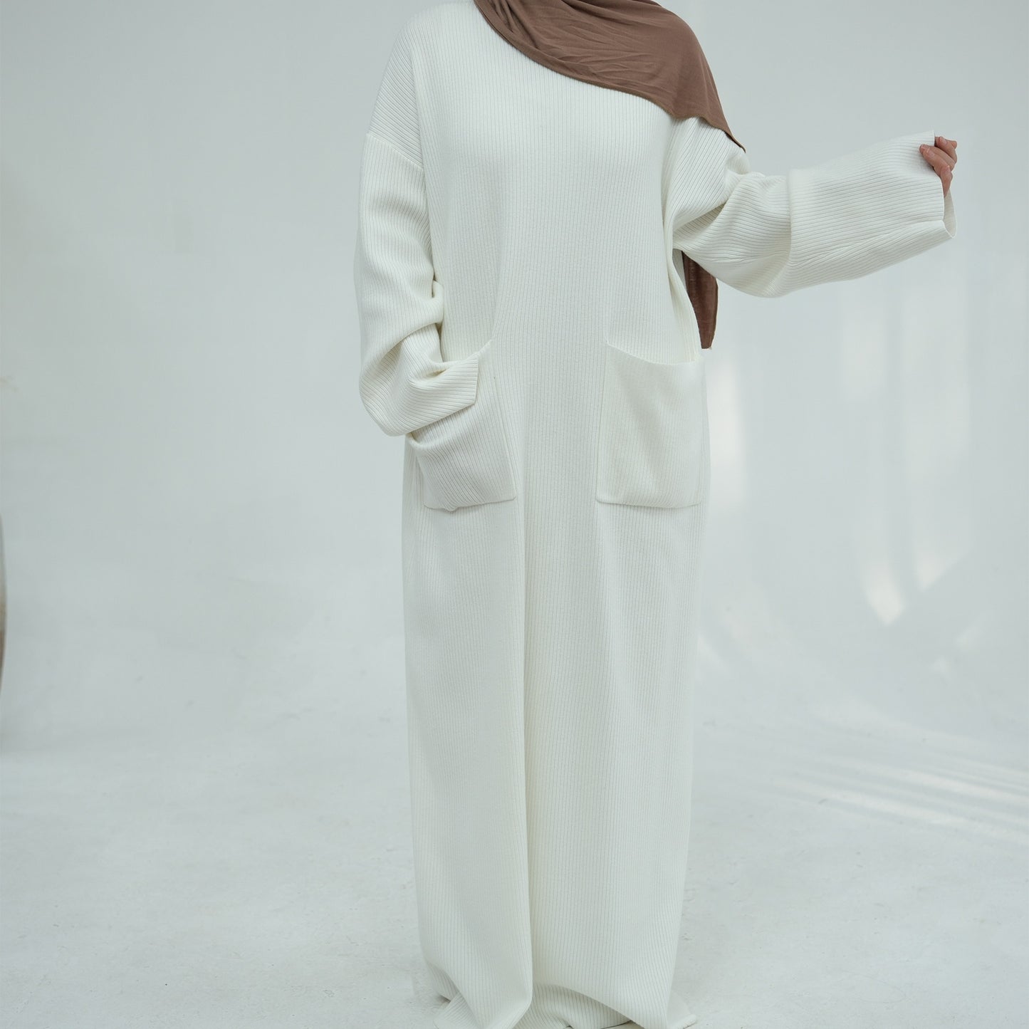 MH78 Winter Abaya with Pockets – Belted, Long Sleeve Modest Islamic Dress