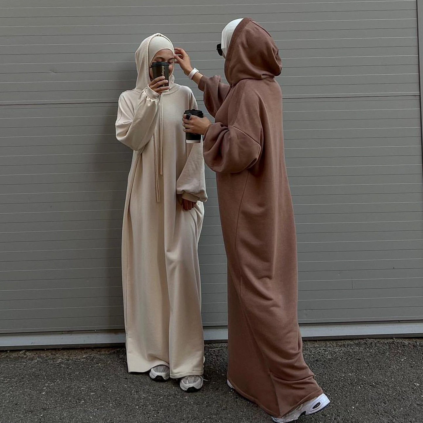 MH75 Muslim Women Hooded Sweatshirt Abaya Dress – Long Sleeve