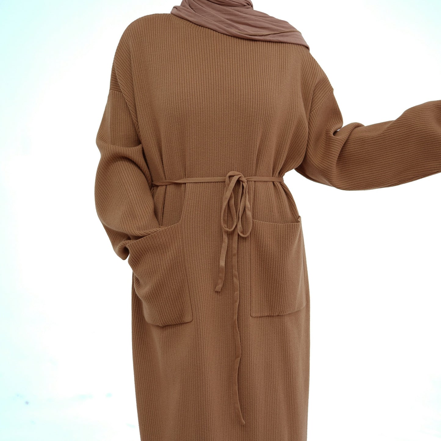 MH78 Winter Abaya with Pockets – Belted, Long Sleeve Modest Islamic Dress