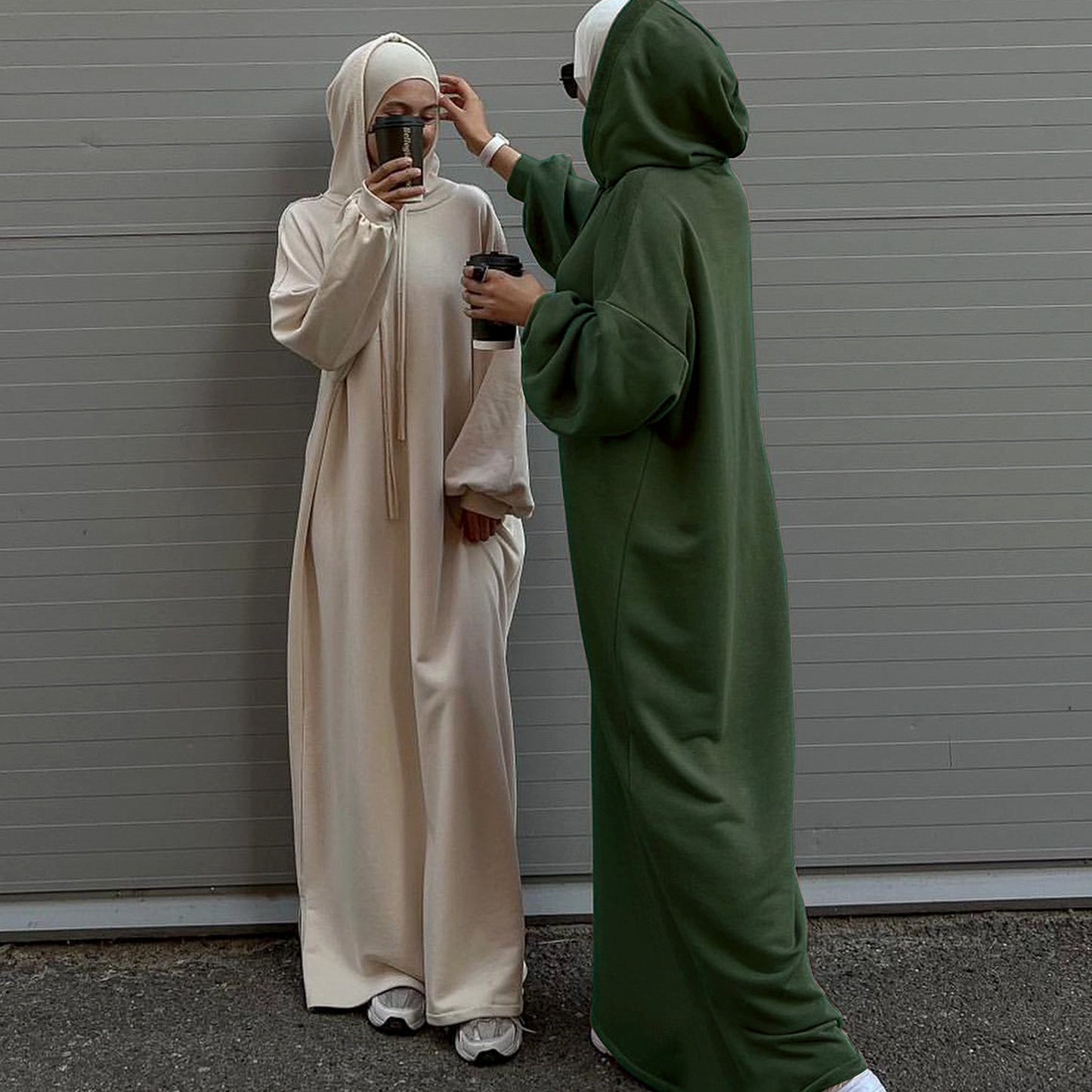 MH75 Muslim Women Hooded Sweatshirt Abaya Dress – Long Sleeve