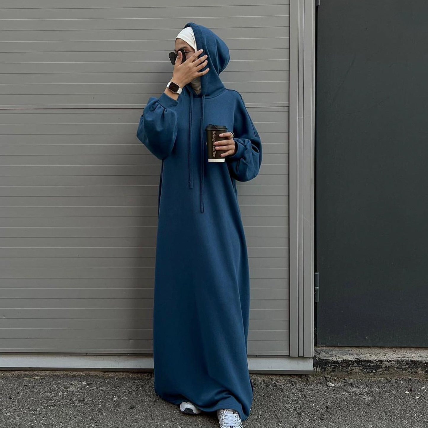 MH75 Muslim Women Hooded Sweatshirt Abaya Dress – Long Sleeve