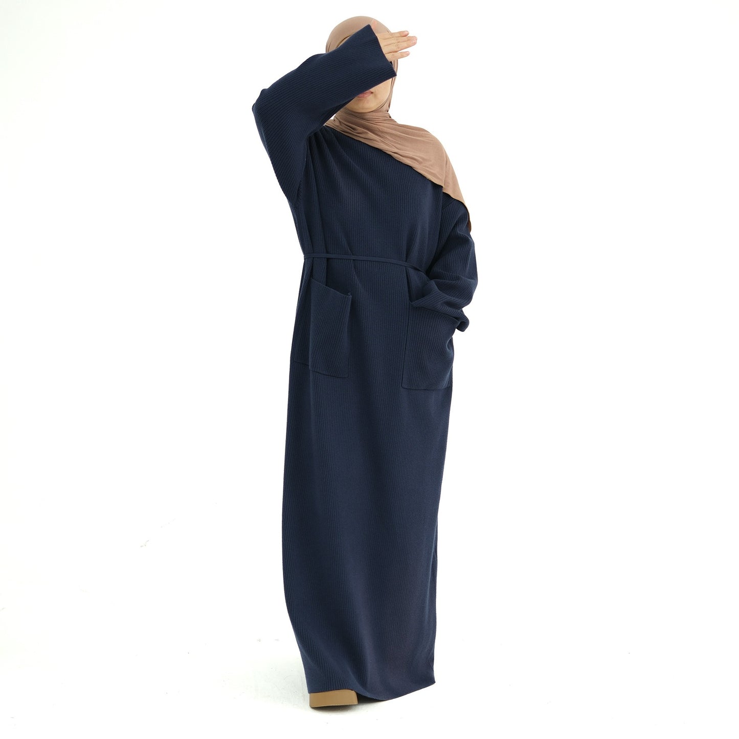 MH78 Winter Abaya with Pockets – Belted, Long Sleeve Modest Islamic Dress