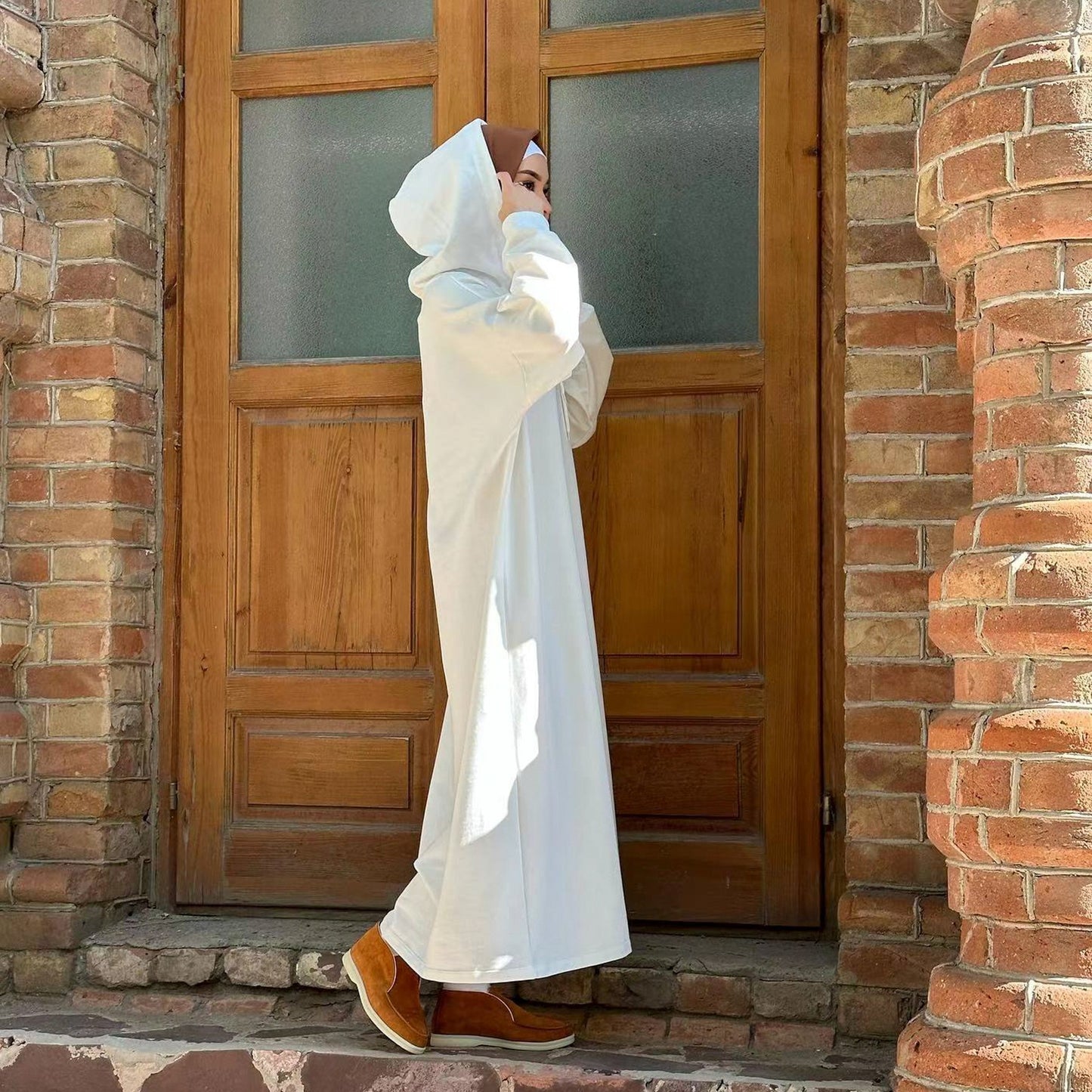 MH75 Muslim Women Hooded Sweatshirt Abaya Dress – Long Sleeve