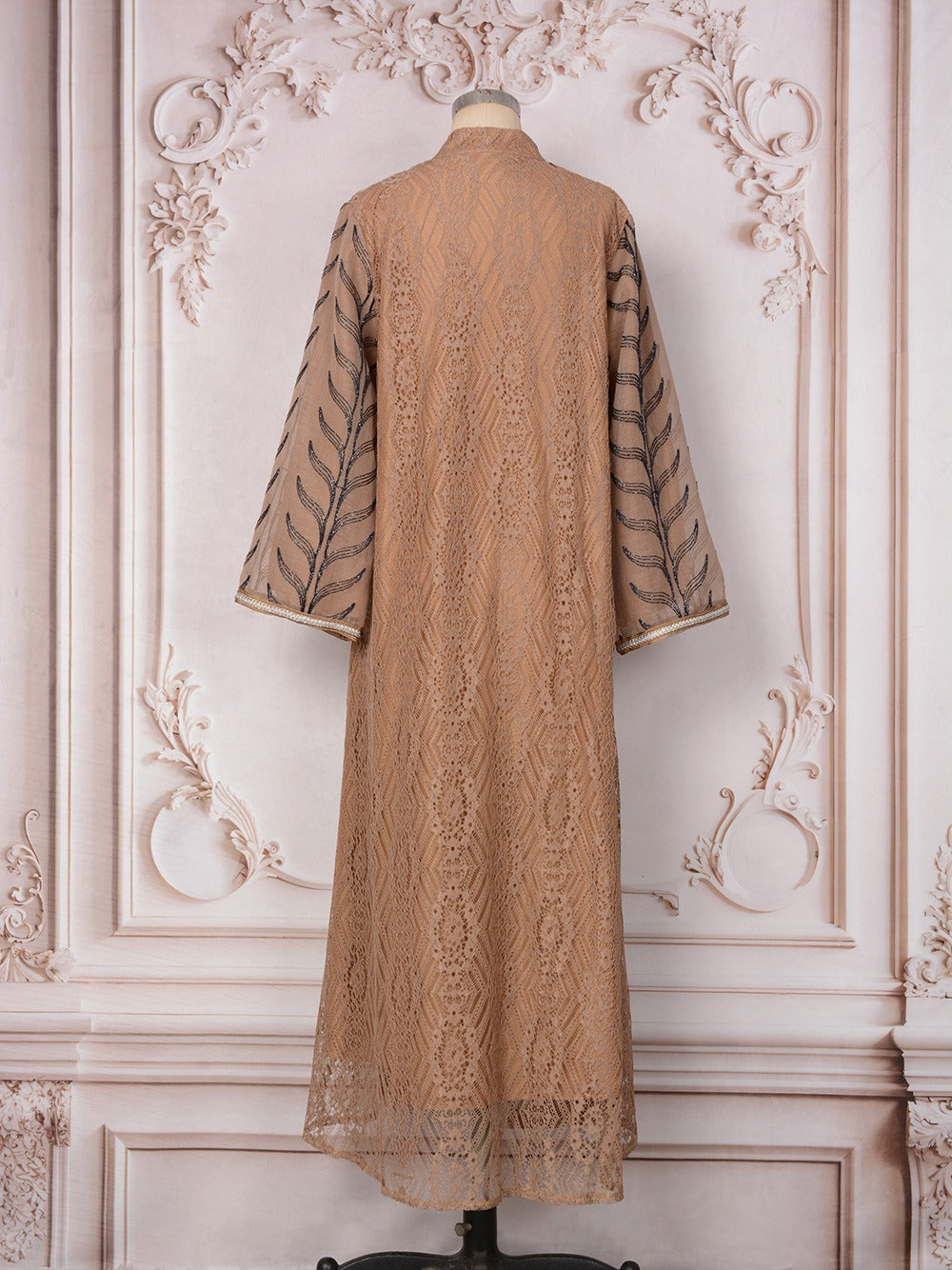 MH129 Beaded Embroidered Abaya Set – Elegant Mesh Modest Eid Dress for Muslim Women