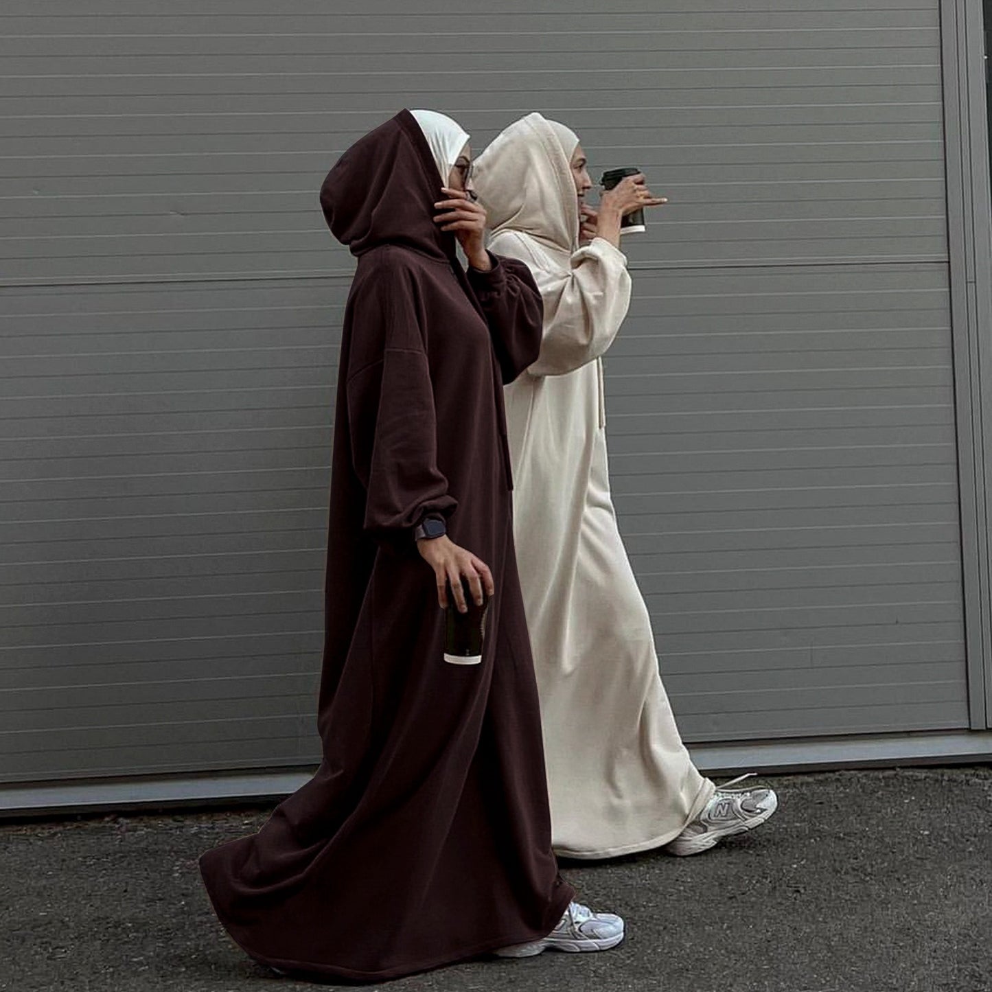 MH75 Muslim Women Hooded Sweatshirt Abaya Dress – Long Sleeve