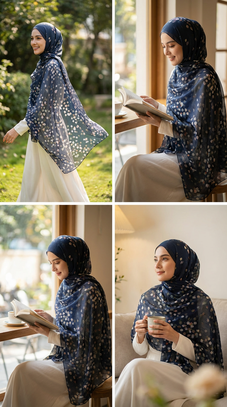 Navy Floral Mulberry Silk Scarf - Luxury Print Shawl | Premium Gift
