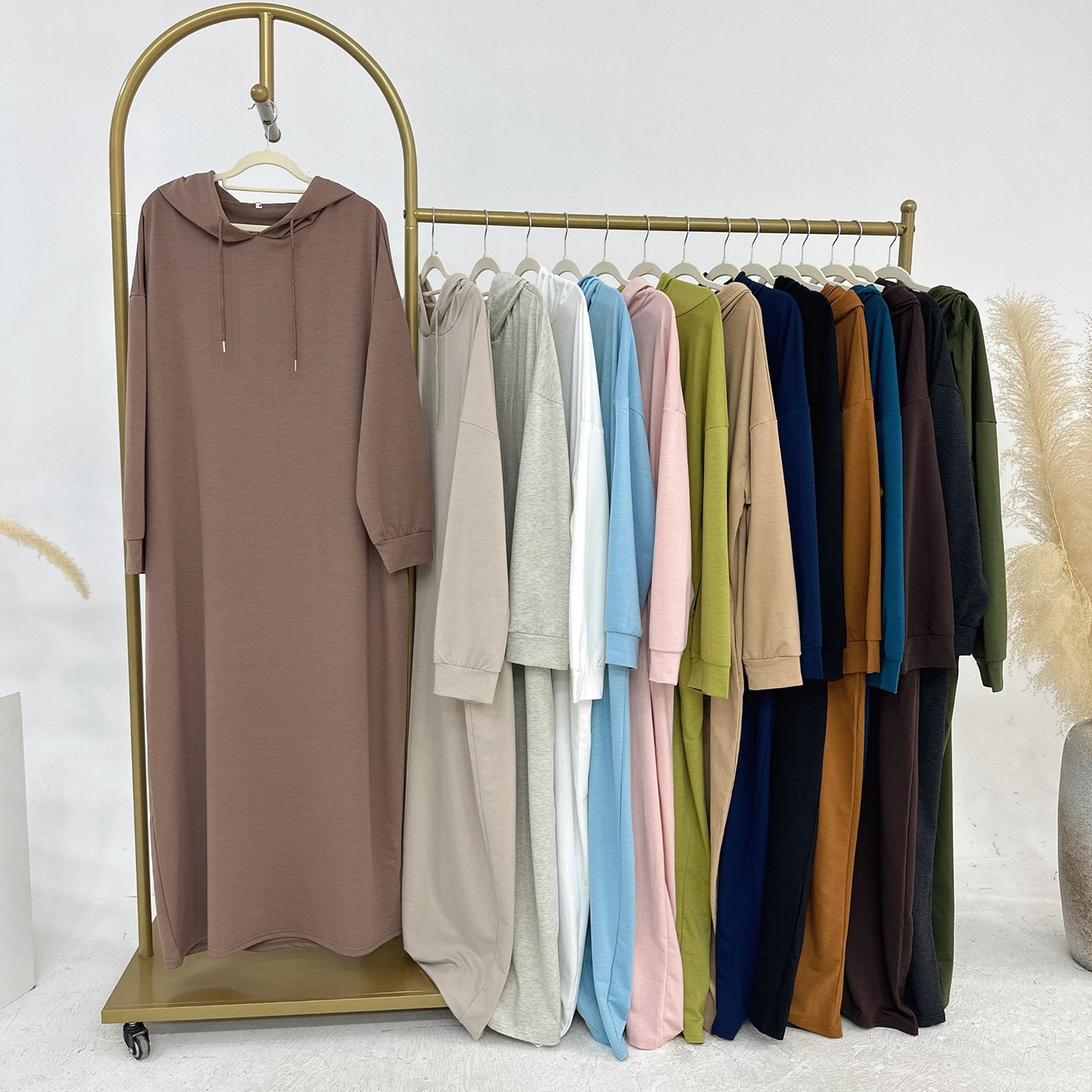 MH75 Muslim Women Hooded Sweatshirt Abaya Dress – Long Sleeve
