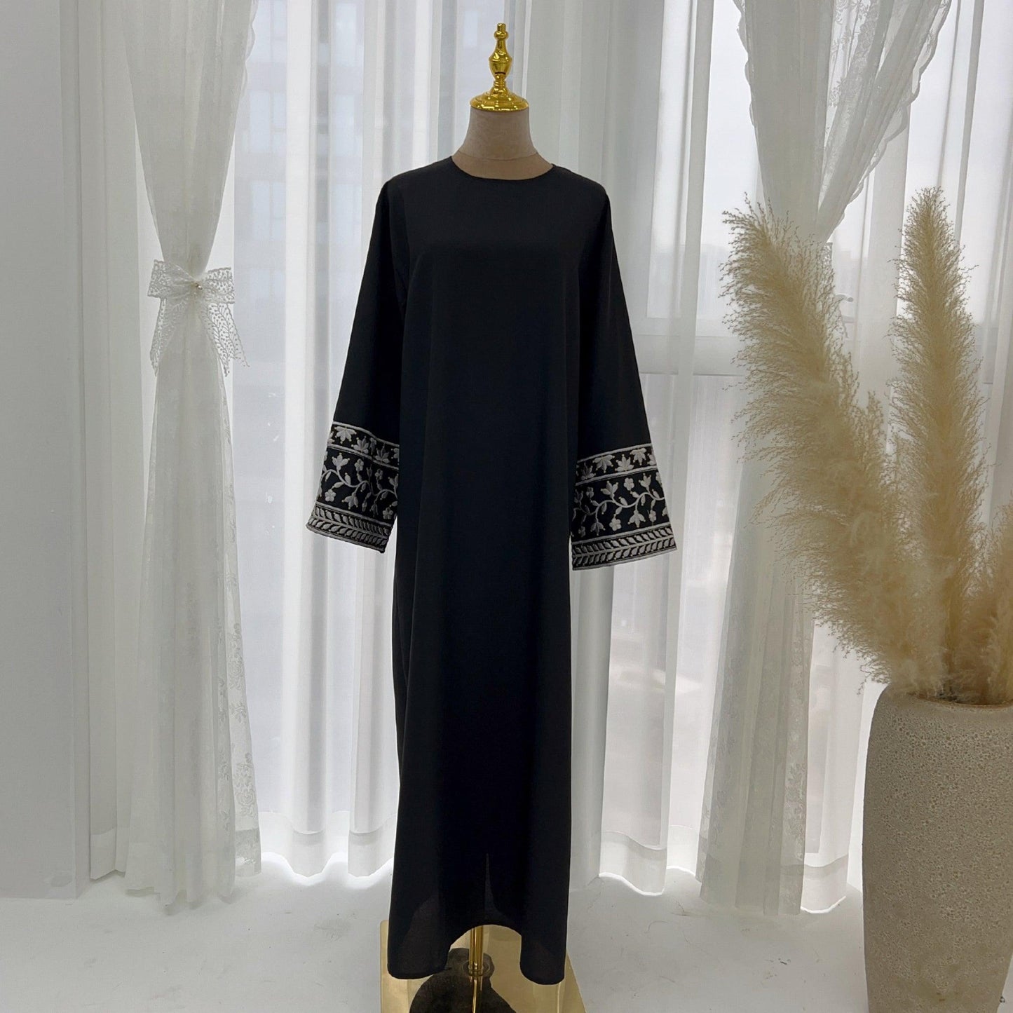 Ramadan Dubai Abaya Dress - Soft Embroidery Kefiyyeh Belted Robe | Modest Islamic Clothing for Women - Mahathelabel