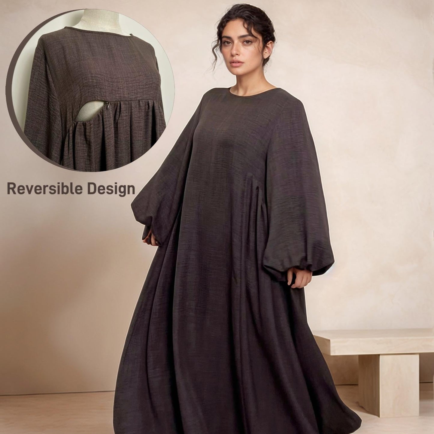 MH18 Nursing Zip Pocket Abaya – Single-Zip, Reversible Front/Back Wear for Prayer, Umrah & Hajj
