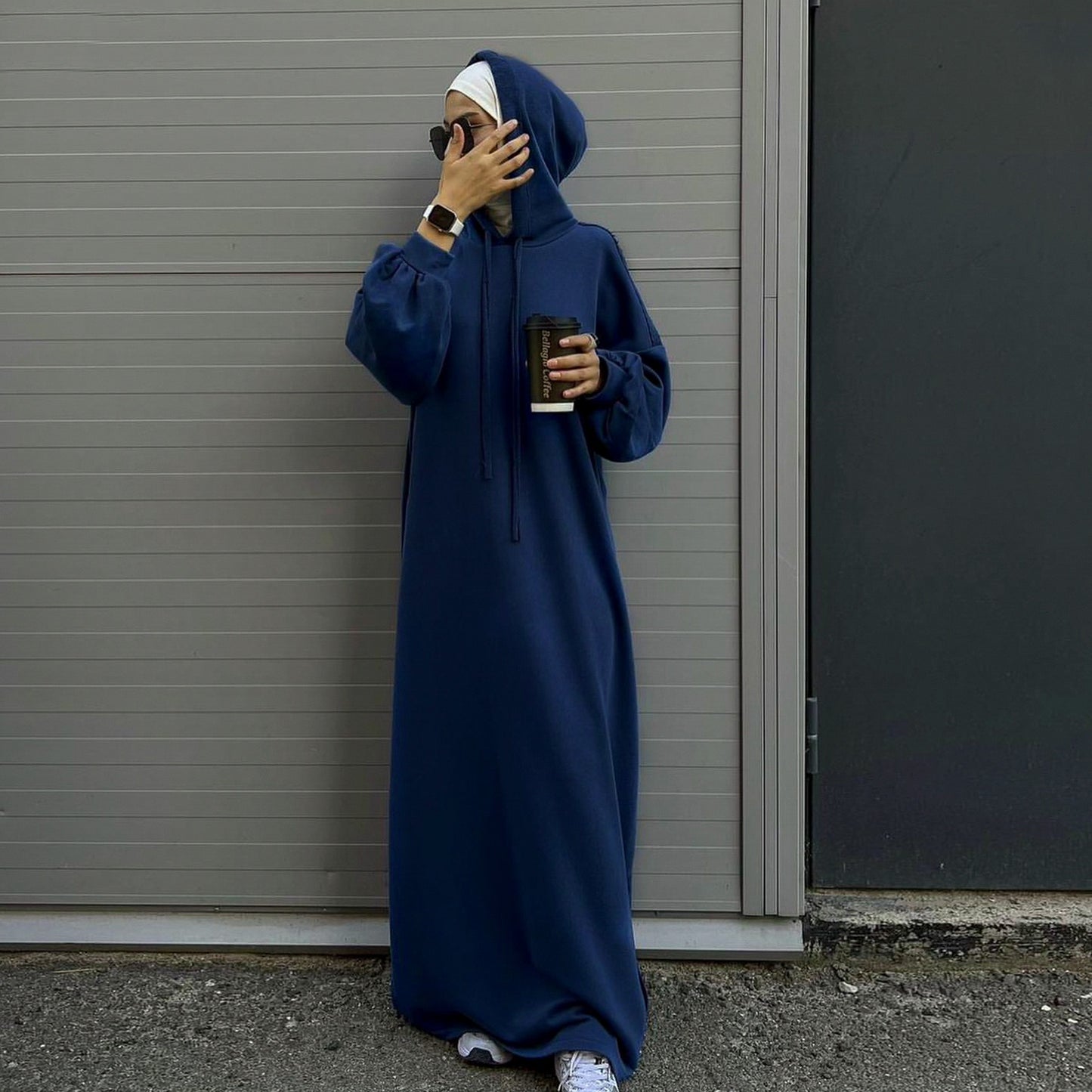 MH75 Muslim Women Hooded Sweatshirt Abaya Dress – Long Sleeve