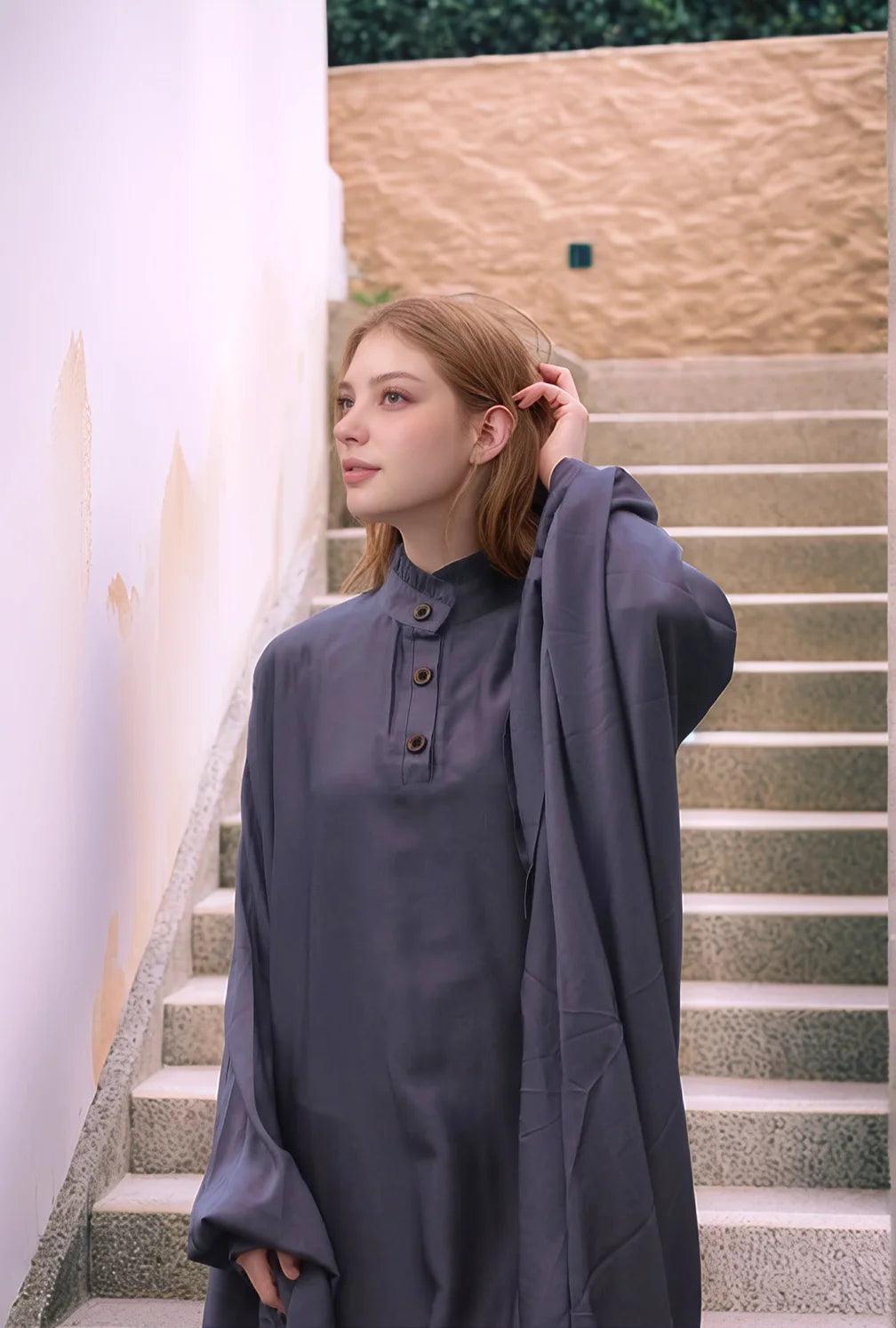Aisha Butterfly Abaya | Elegant Flowing Islamic Dress | LILAC GREY - Mahathelabel