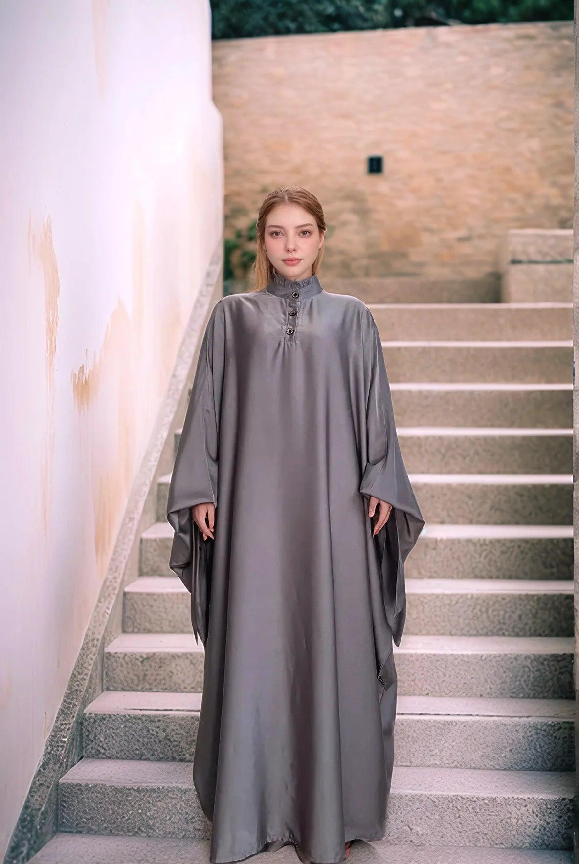 Aisha Butterfly Abaya | Elegant Flowing Islamic Dress | LILAC GREY - Mahathelabel