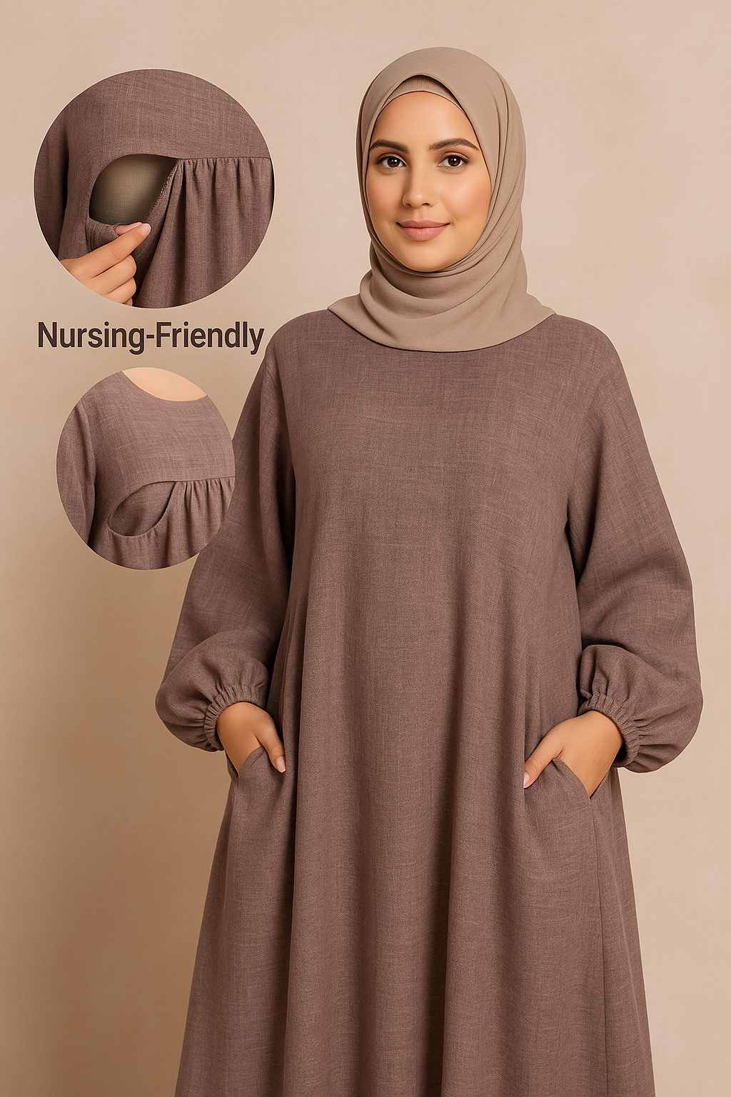 MH18 Nursing Zip Pocket Abaya – Single-Zip, Reversible Front/Back Wear for Prayer, Umrah & Hajj