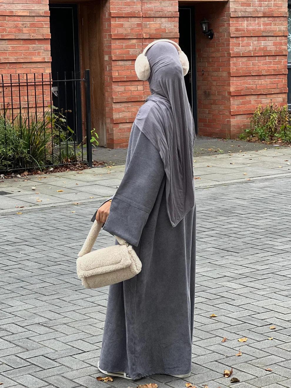Corduroy Winter Maxi Abaya | Thick & Warm Modest Islamic Dress for Women - Mahathelabel