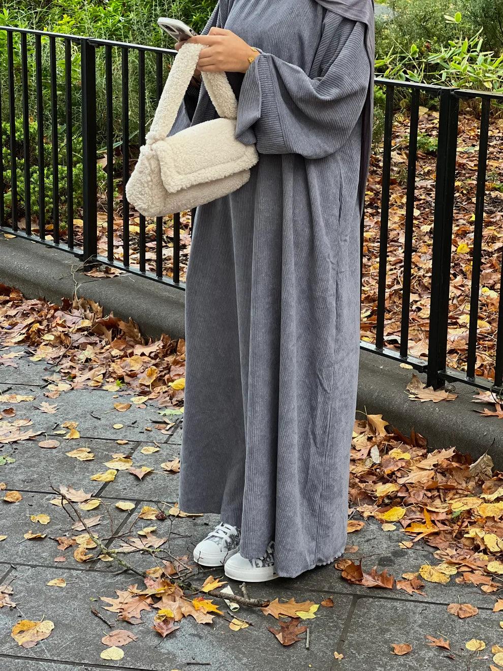 Corduroy Winter Maxi Abaya | Thick & Warm Modest Islamic Dress for Women - Mahathelabel