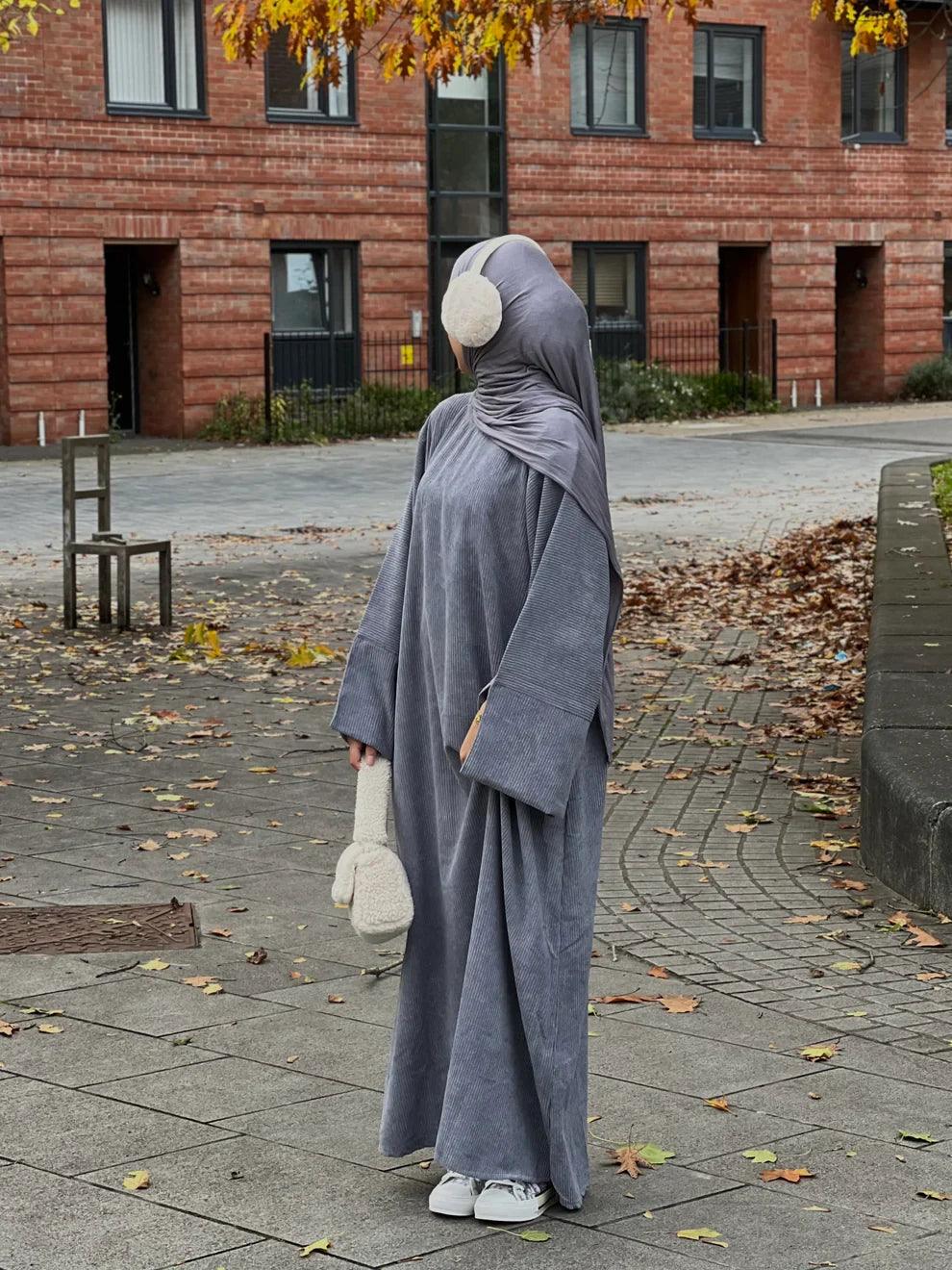 Corduroy Winter Maxi Abaya | Thick & Warm Modest Islamic Dress for Women - Mahathelabel