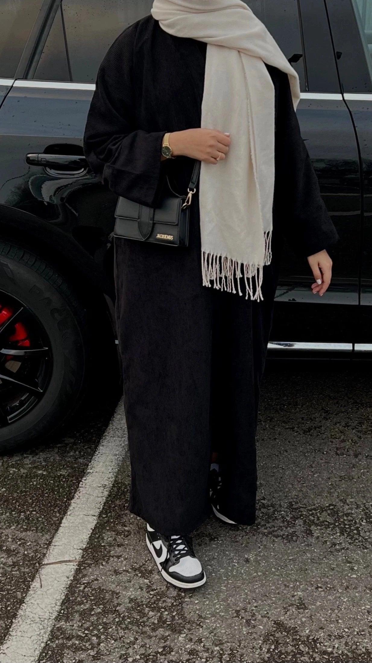 Corduroy Winter Maxi Abaya | Thick & Warm Modest Islamic Dress for Women - Mahathelabel