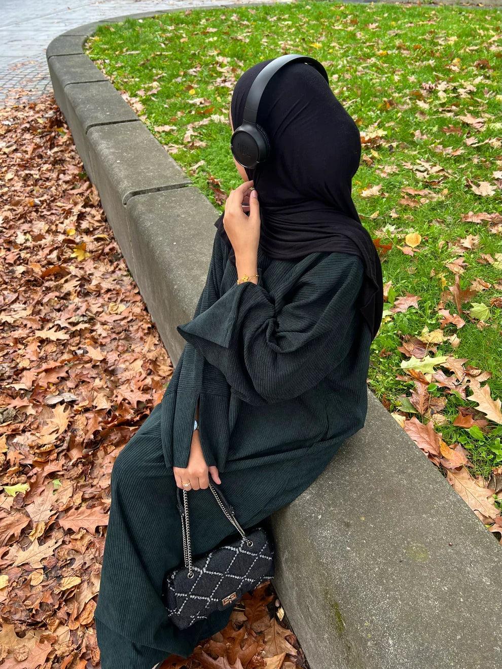 Corduroy Winter Maxi Abaya | Thick & Warm Modest Islamic Dress for Women - Mahathelabel