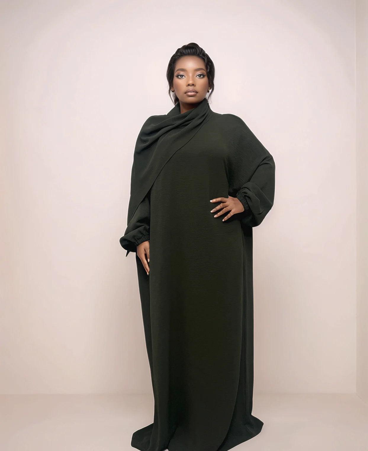 Crepe Hooded One-Piece Abaya with Attached Hijab | Modest Islamic Prayer Wear - Mahathelabel