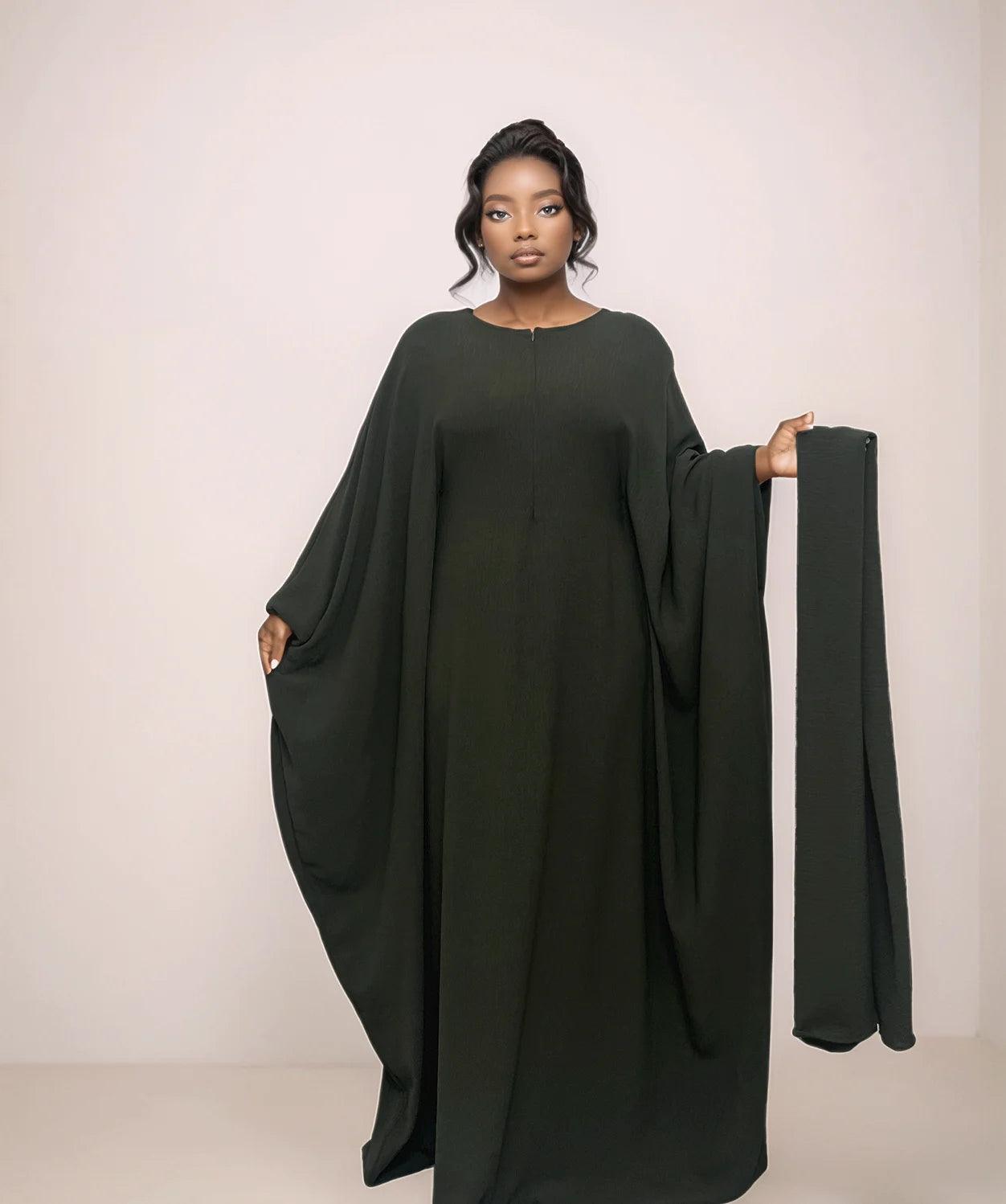 Crepe Hooded One-Piece Abaya with Attached Hijab | Modest Islamic Prayer Wear - Mahathelabel