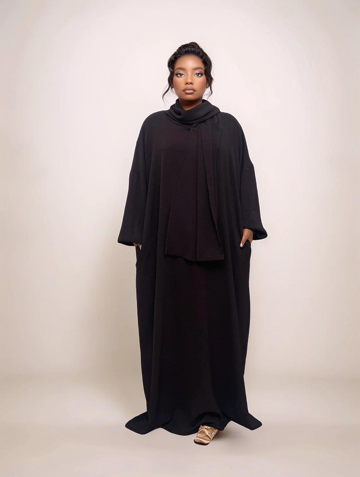 Crepe Hooded One-Piece Abaya with Attached Hijab | Modest Islamic Prayer Wear - Mahathelabel