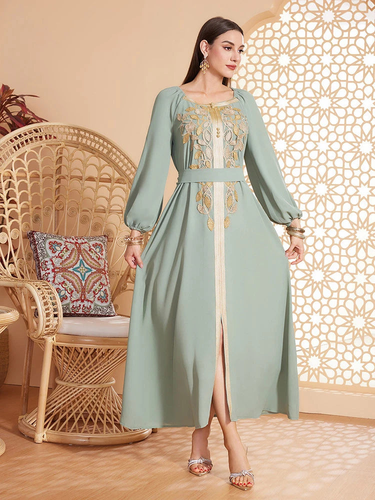 MH057 Elegant Appliqué Abaya Dress | Modest Party & Evening Kaftan