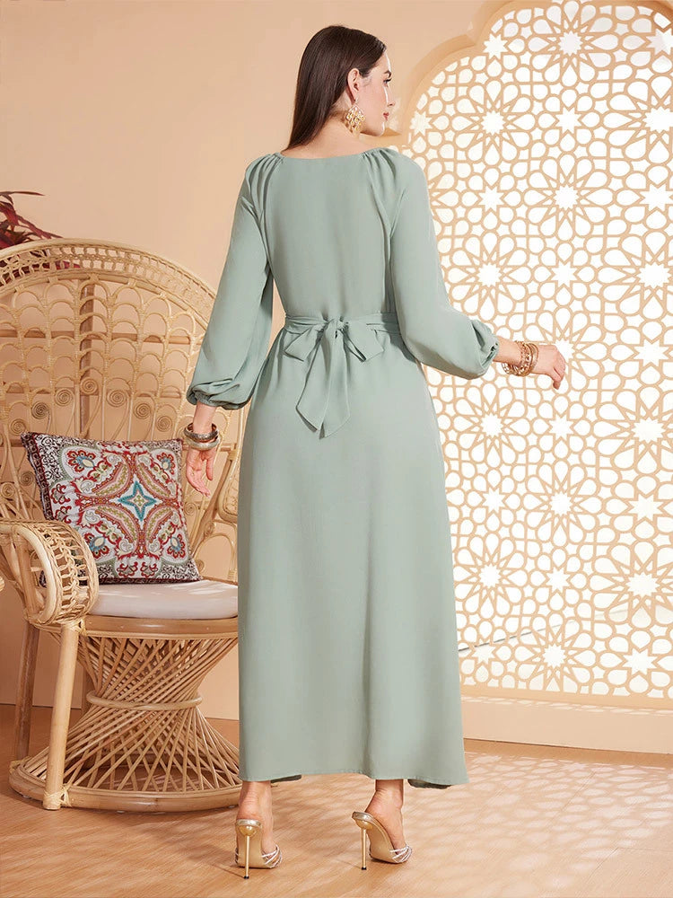 MH057 Elegant Appliqué Abaya Dress | Modest Party & Evening Kaftan