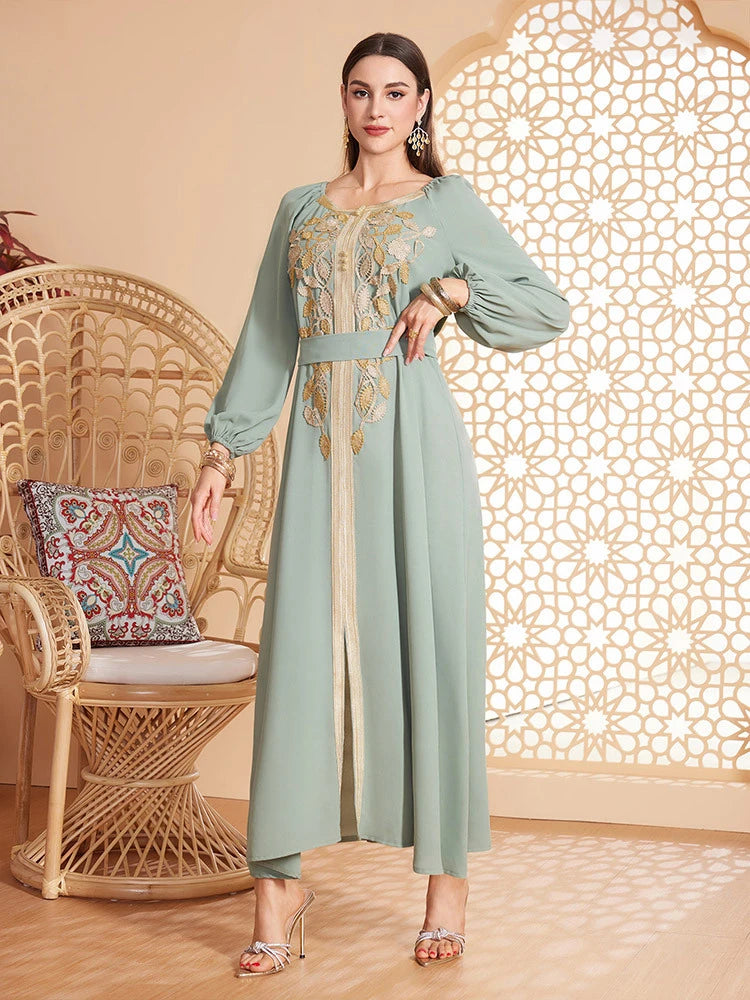 MH057 Elegant Appliqué Abaya Dress | Modest Party & Evening Kaftan