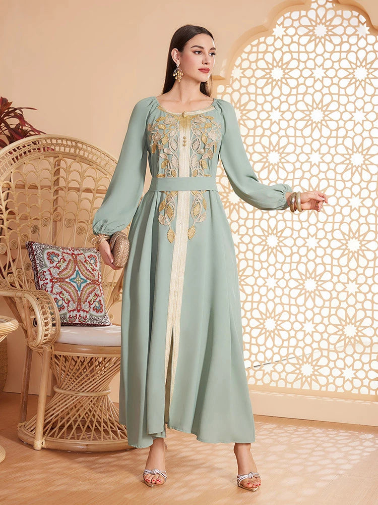MH057 Elegant Appliqué Abaya Dress | Modest Party & Evening Kaftan